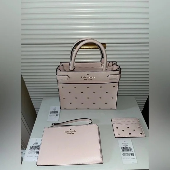 Kate Space Staci Heart Studded Satchel Bag with Cardholder and Wristlet - Picture 2 of 16